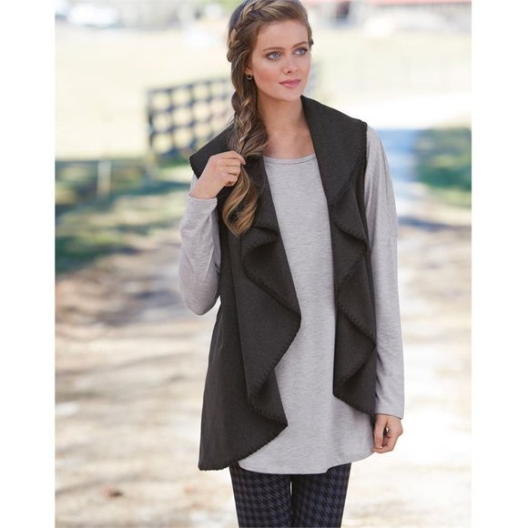 Mud Pie O/S One Size Charcoal‎ Gray Sierra Blanket Cozy Open Front Draped Vest - Picture 1 of 7
